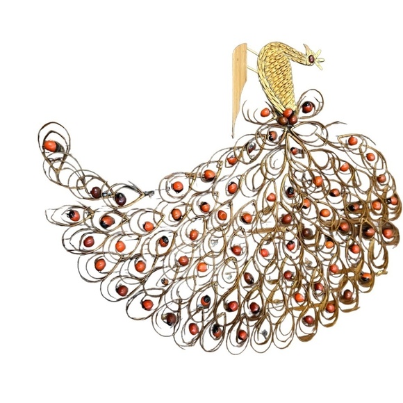 SET OF TWO Vintage 1970s Wicker Peacock Wall Hanging Boho Rattan Woven Art - Picture 8 of 13